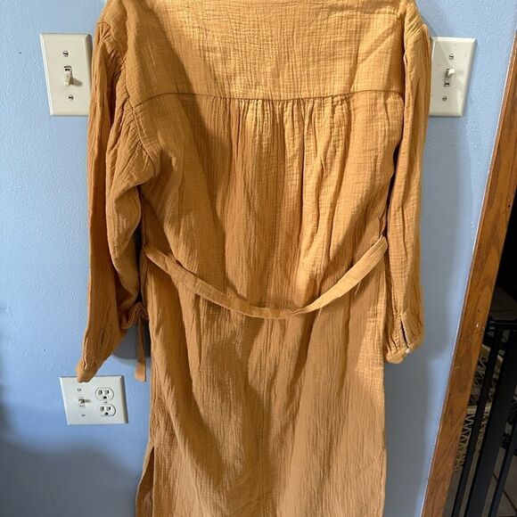 Universal Thread Long sleeve Shirtdress Tie front Pockets Midi Gold NWT … - Picture 12 of 13